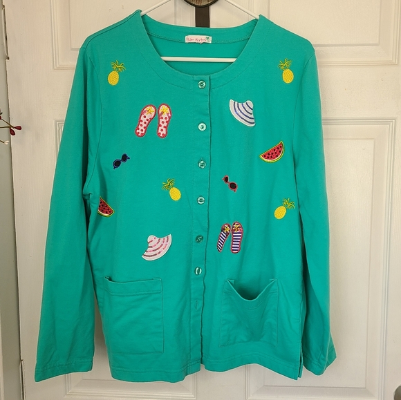 (495) Palm Harbor Woman's Long Sleeve Sweater, Size: Large Color: Green - Picture 3 of 11